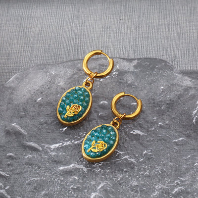 Olivenorma Paraiba Tourmaline Crushed Rose Oval Drop Earrings