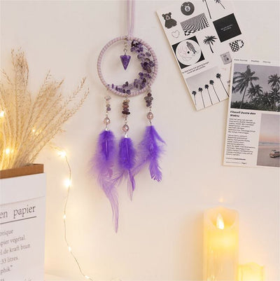 Olivenorma Amethyst Pendant Small Crescent Feather Dream Catcher