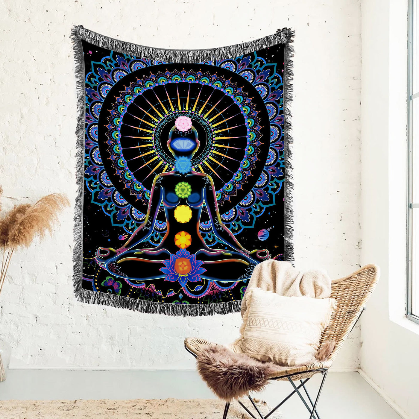 Olivenorma Meditation Chakra Pattern Lace Tassel Tapestry