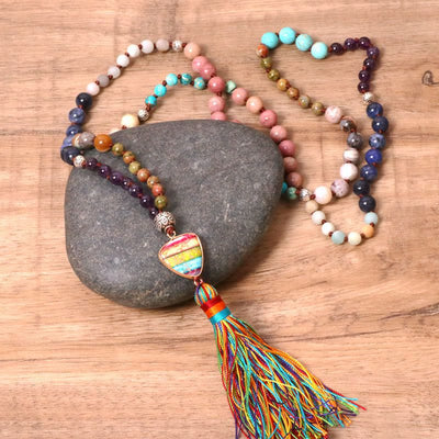 Olivenorma Gorgeous Natural Stones Chakra Triangle Pendant Mala Necklace