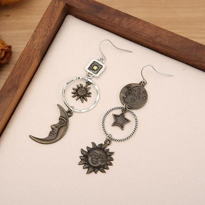 Olivenorma Face Sun Moon Pendant Earrings Bohemian Earrings