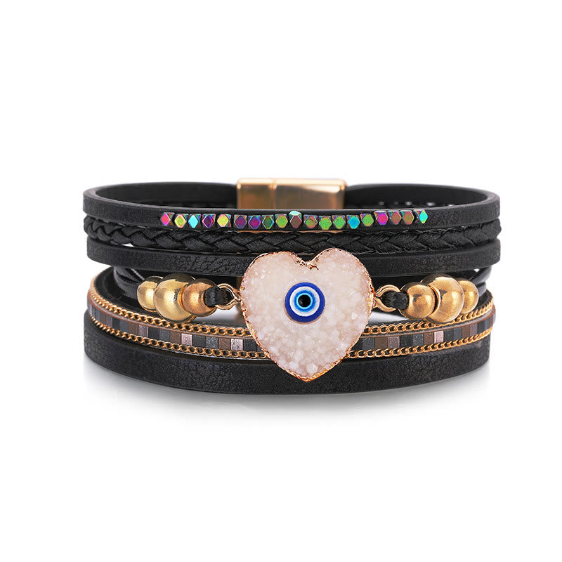 Olivenorma "Triple Protection" Heart Crystal Gold Bead Evil Eye Bracelet