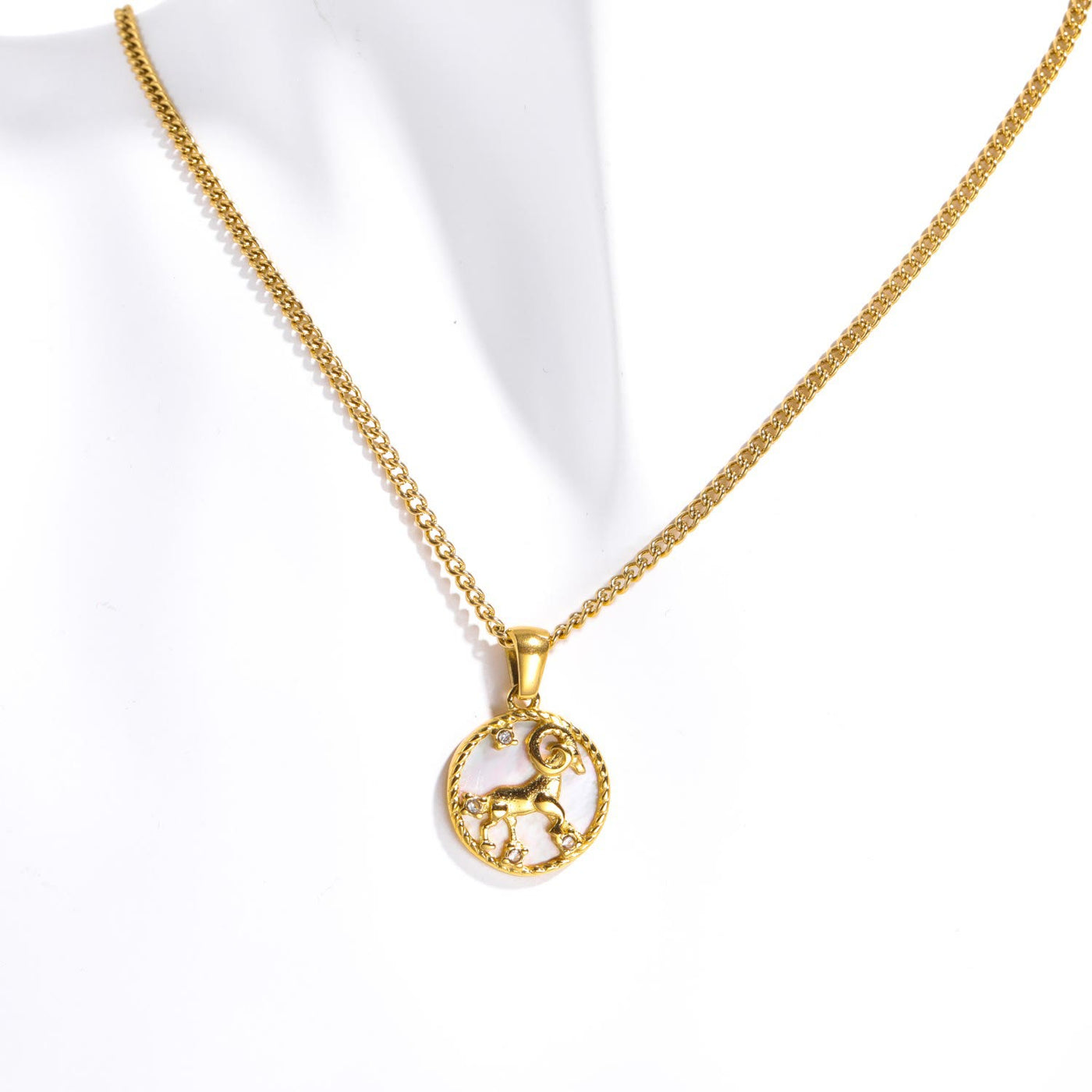 Olivenorma Shell Zodiac 18k Gold Titanium Steel Necklace