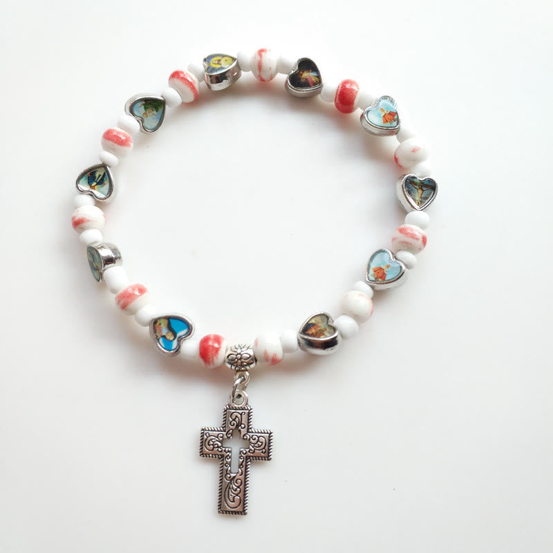 Olivenormacolorful Natural Stone Beads Christianity Cross Bracelet