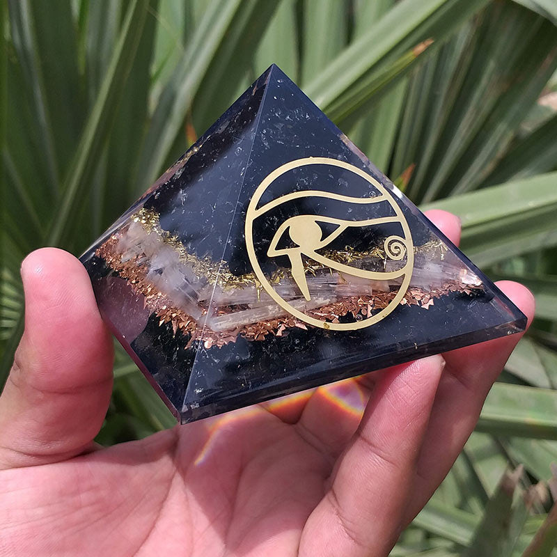 Olivenorma Obsidian Eye Of Horus Protection Orgone Pyramid