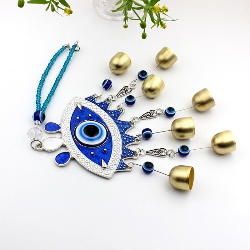 Olivenorma Turkish Blue Evil Eye With 7 Bells Wall Decor