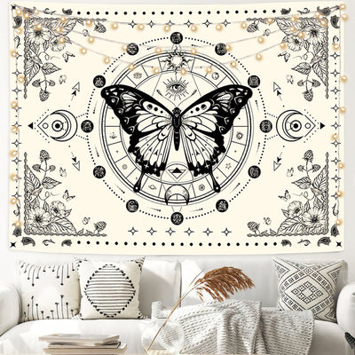 Olivenorma Black Butterfly Moon Flower Beige Tapestry