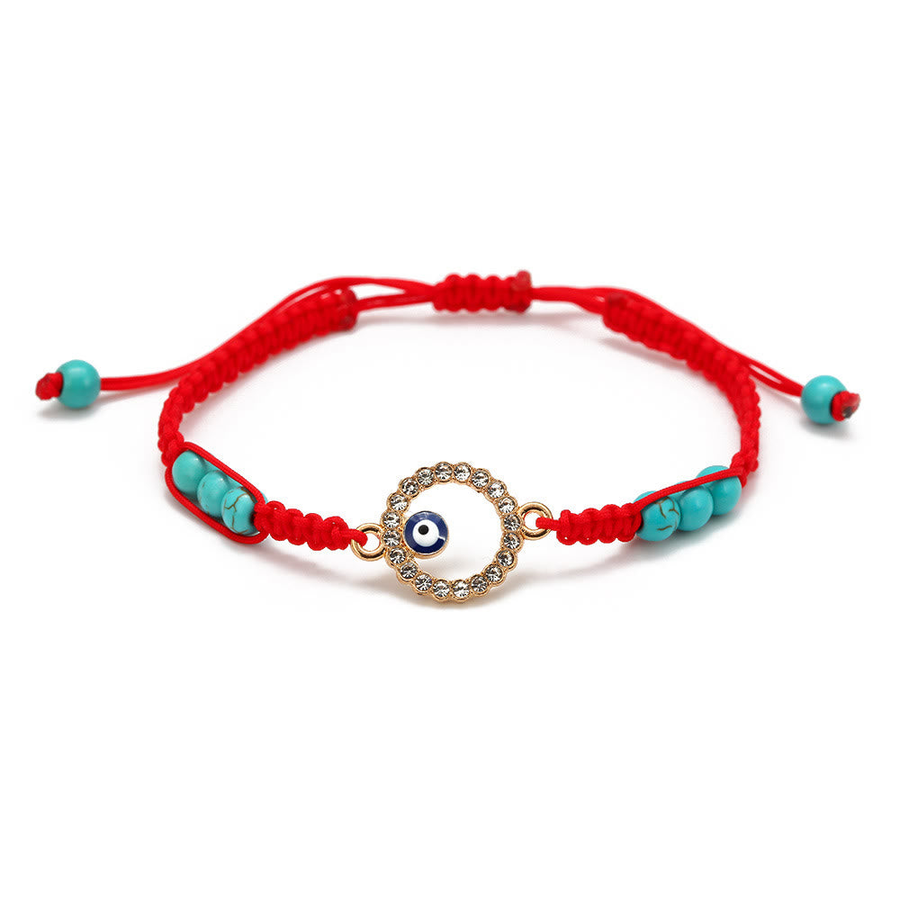 Olivenorma Turquoise White Zircon Evil Eye Braided Adjustable Bracelet