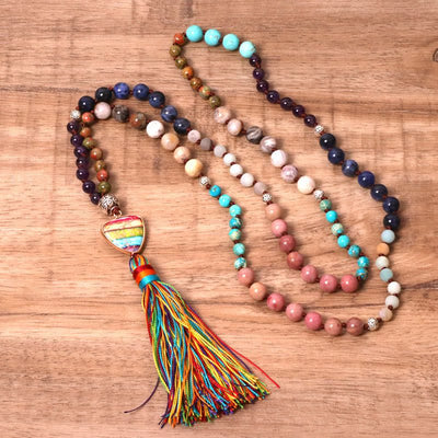 Olivenorma Gorgeous Natural Stones Chakra Triangle Pendant Mala Necklace