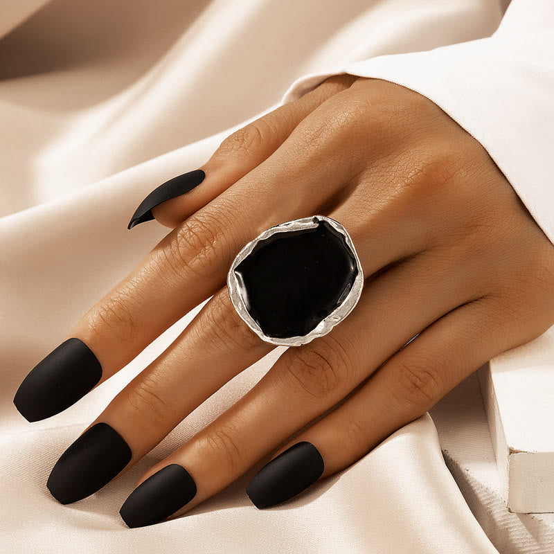 Olivenorma Exaggerated Irregular Gold Edged Resin Glue Adjustable Ring - Silver - image 6