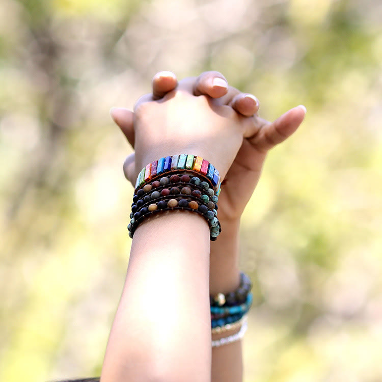 Frosted Turquoise Beaded Handwoven Leather Wrap Bracelet