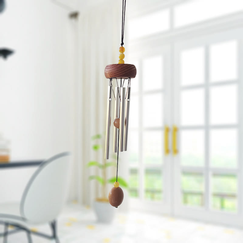 Olivenorma Solid Wood Aluminum Rod Natural Stone Wind Chime