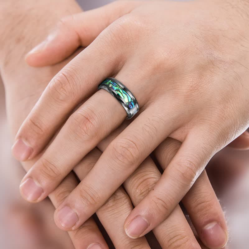 Olivenorma Koa Wood and Abalone Shell Tungsten Carbide Ring - image 24