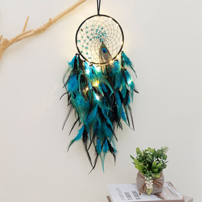 Olivenorma Red Agate Turquoise Peacock Feather Dream Catcher