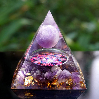 Olivenorma Amethyst Sphere with Amethyst Crystals Orgone Pyramid