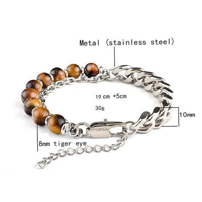 Olivenorma Faceted Black Onyx Tiger Eye Stainless Steel Bracelet