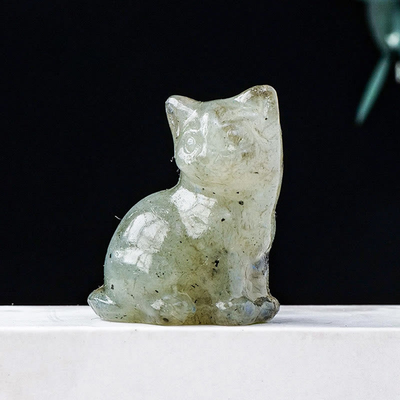 Olivenorma Natural Crystal Lucky Cat Carved Gemstone Decoration