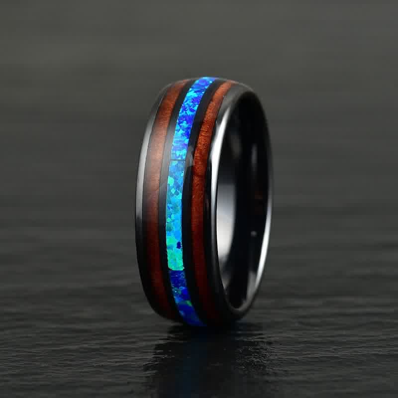 Olivenorma Koa Wood and Abalone Shell Tungsten Carbide Ring