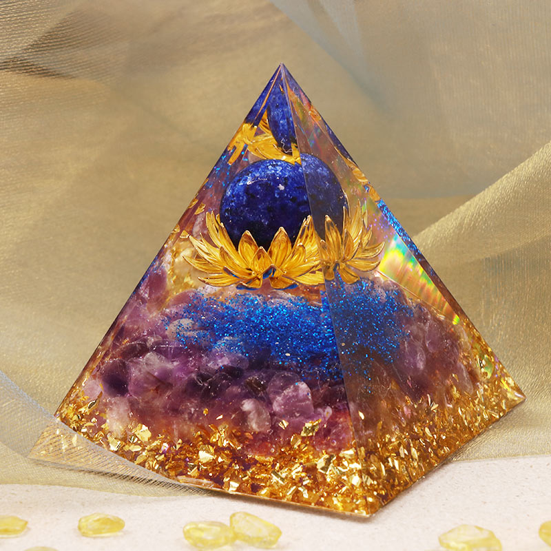 Olivenorma Amethyst Lapis Lazuli Lotus Symbol Orgone Pyramid