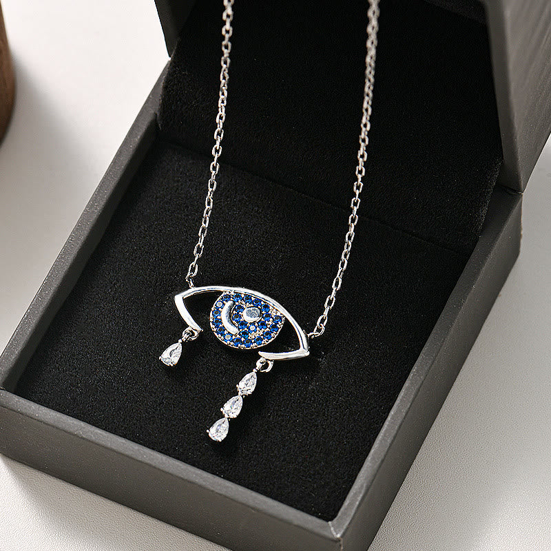 Olivenorma Blue White Zircon Evil Eye 925 Silver Necklace