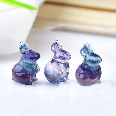 Olivenorma Natural Color Fluorite Mini Rabbit Gemstone Decoration - Fluorite&Rainbow Fluorite - image 0
