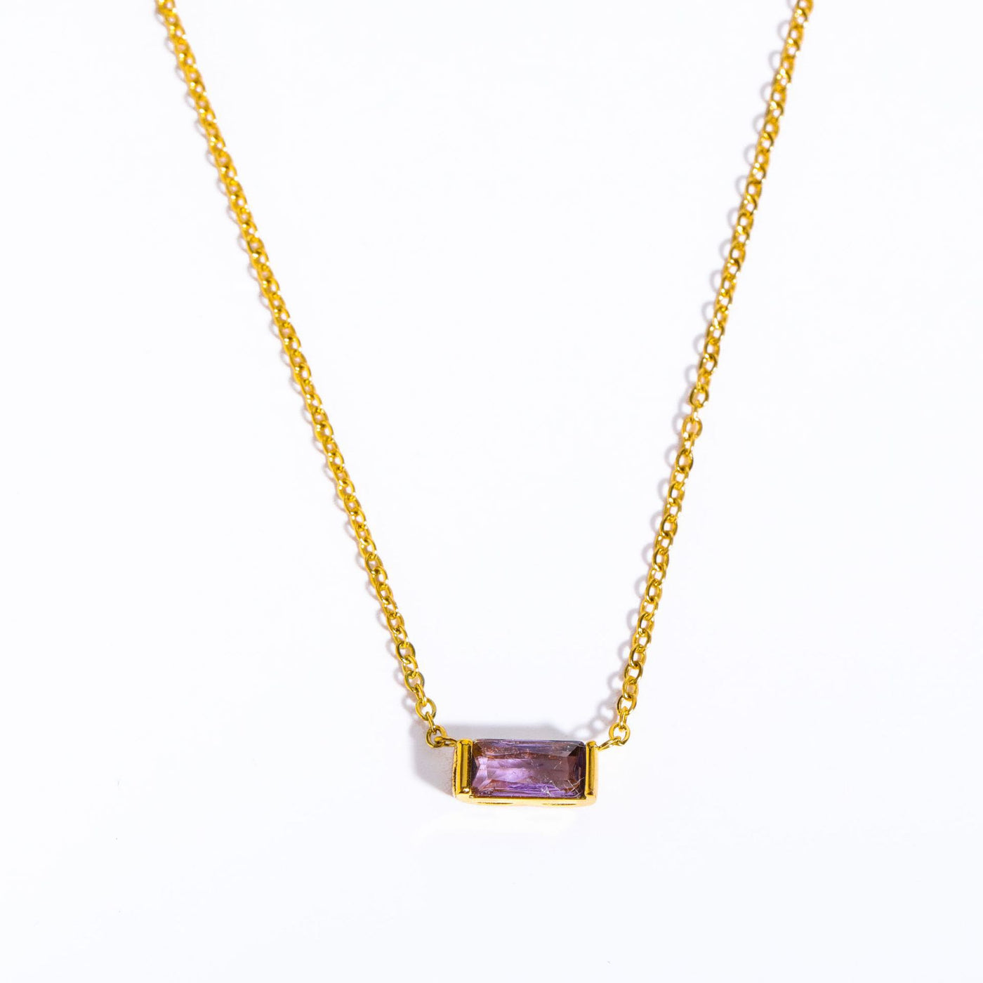 Olivenorma Simple Rectangular Birthstone Pendant Stainless Steel Necklace