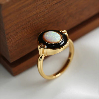 Olivenorma Dainty Opal Black Epoxy Vintage Ring