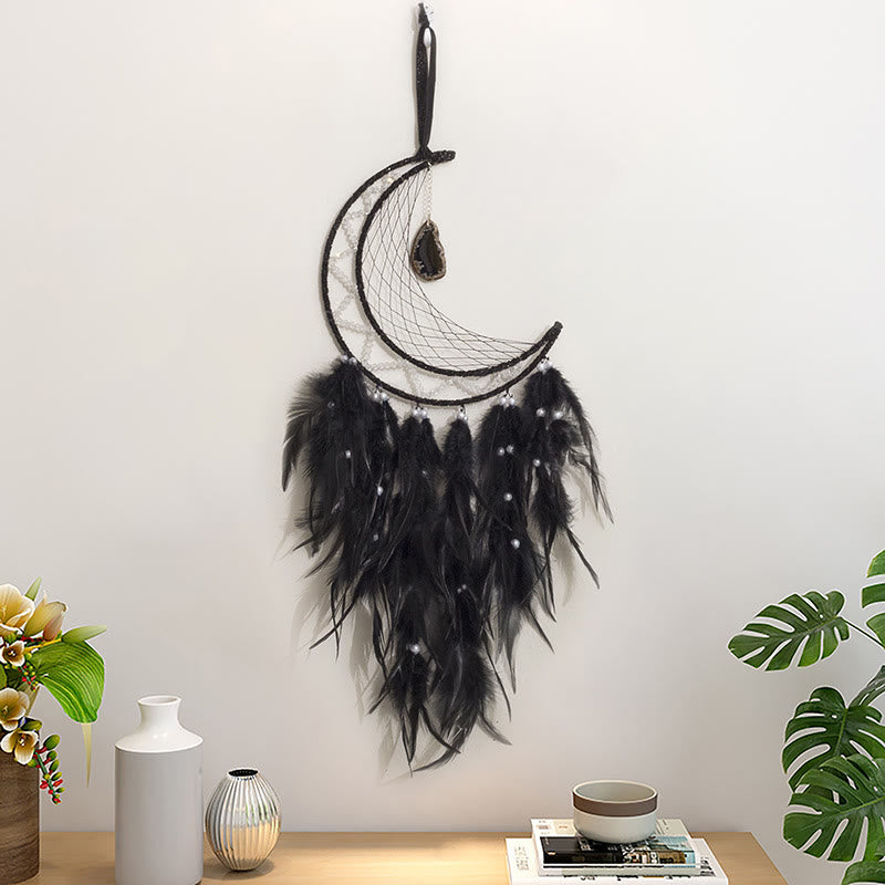 Olivenorma Black Onyx Pendant Black Feather Dream Catcher