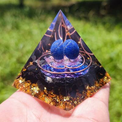 Olivenorma Lapis Lazuli Sphere with Obsidian Orgone Pyramid