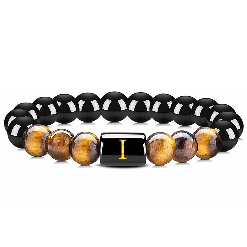 Tiger Eye With Obsidian Letter Bracelet