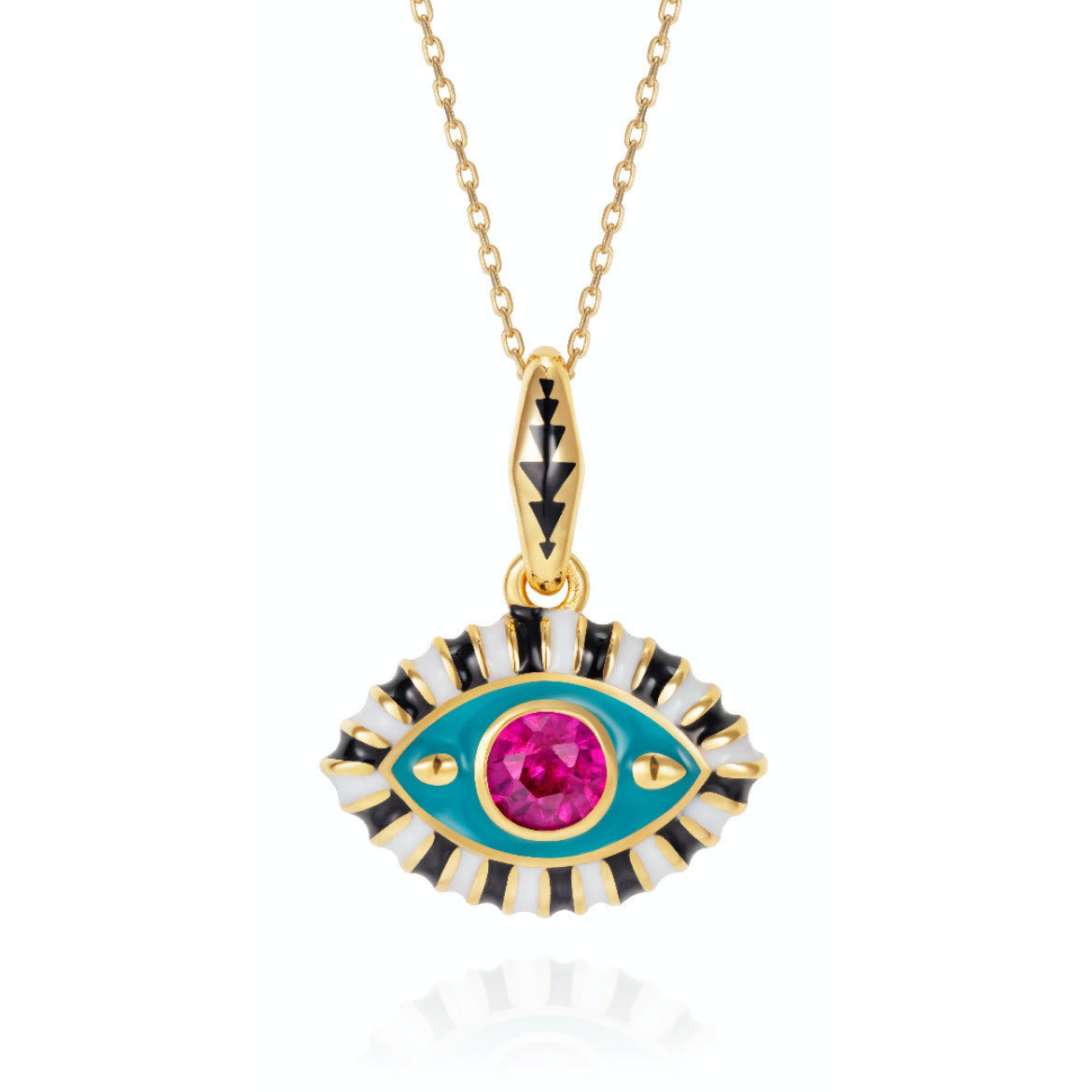 Olivenorma Stainless Steel Colorful Evil Eye Zircon Pendant Necklace