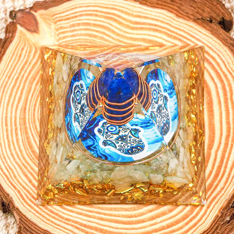 Olivenorma Lapis Lazuli Pillar Hamsa Energy Orgone Pyramid