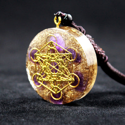 Olivenorma Amethyst Metatron's Cube Symbol Necklace