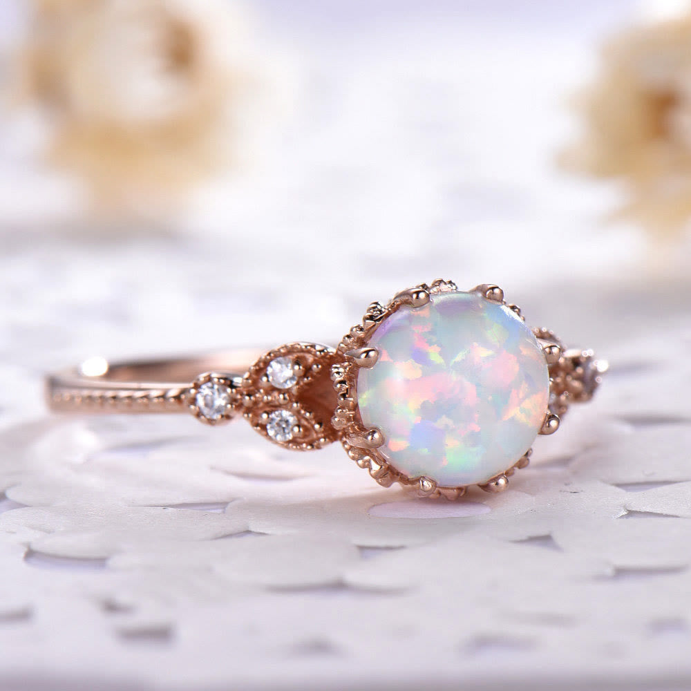 Olivenorma Round Moonstone Opal White Zircon Ring