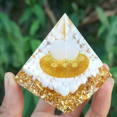 Olivenorma White Agate Clear Quartz Metatron's Cube Symbol Orgone Pyramid