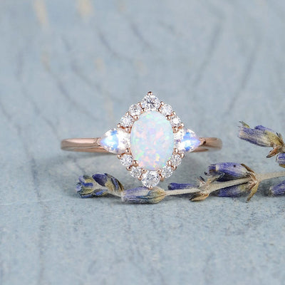 Olivenorma Opal Moonstone White Zircon Womens Ring