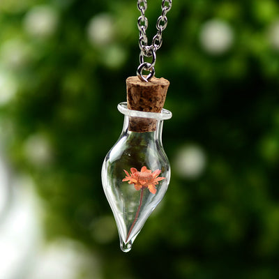 Olivenorma Glass Bottle Dried Plant Flower Necklace