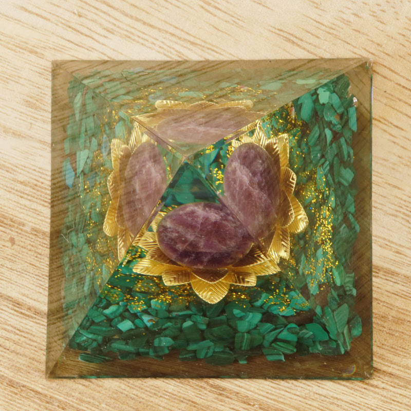 Olivenorma Amethyst Malachite Lotus Symbol Orgone Pyramid