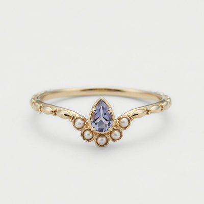 Olivenorma S925 Sapphire Pearl Teardrop Double Layer Ring