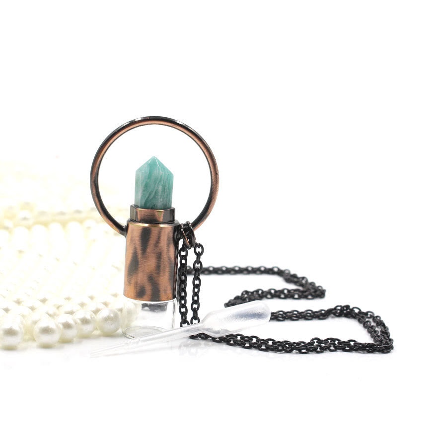 Olivenorma Natural Crystal Prismatic Bullet Perfume Bottle Pendant