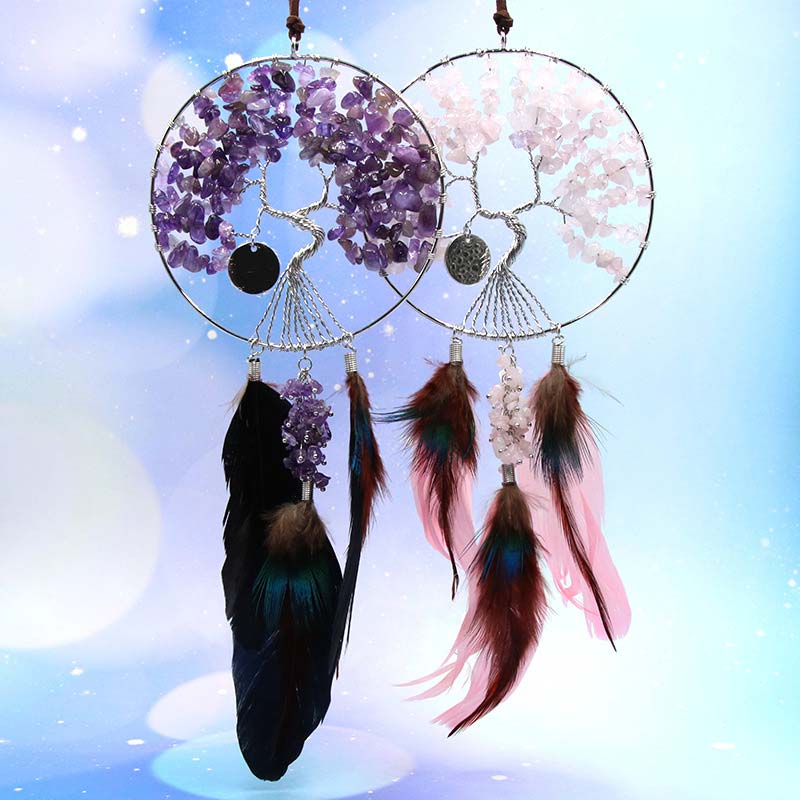 Olivenorma Amethyst Pink Crystal Tree Of Life Dream Catcher Decoration