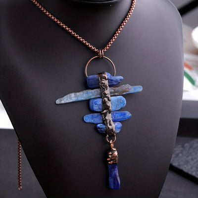 Olivenorma Irregular Kyanite Original Stone Six Link Tassel Necklace