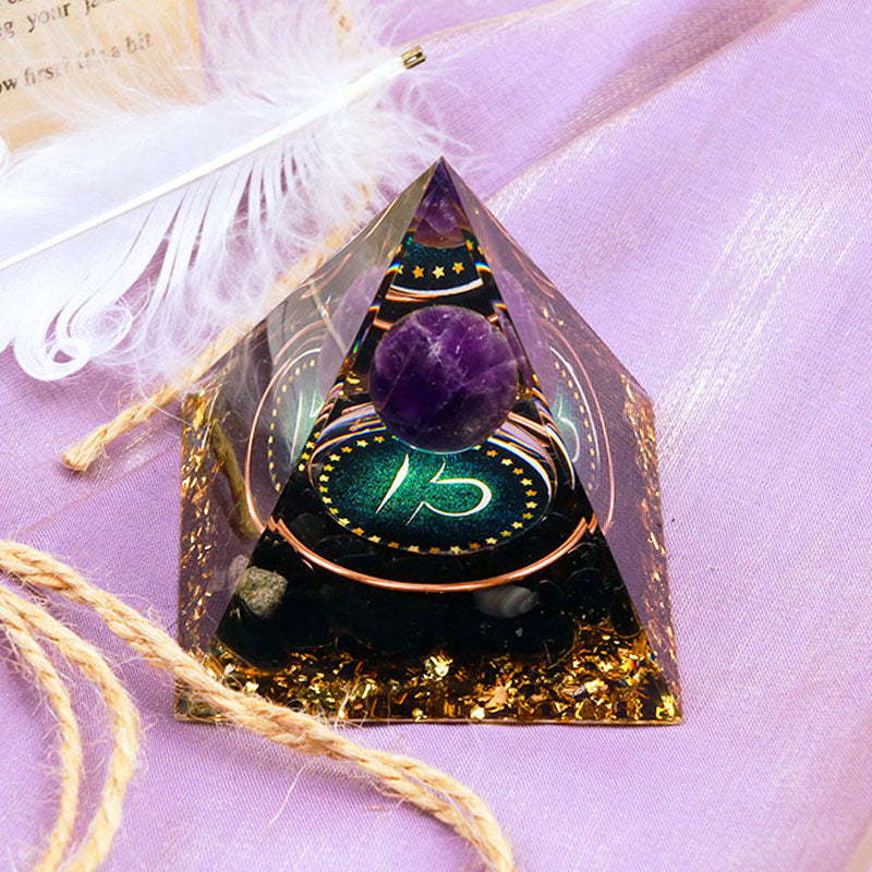 Olivenorma Amethyst Sphere With Obsidian Zodiac Libra Orgone Pyramid