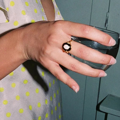 Olivenorma Dainty Opal Black Epoxy Vintage Ring