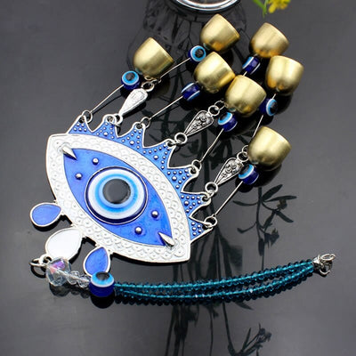 Olivenorma Turkish Blue Evil Eye With 7 Bells Wall Decor