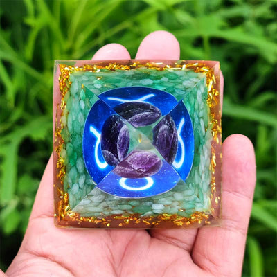 Olivenorma Amethyst with Green Aventurine Taurus Zodiac Orgone Pyramid