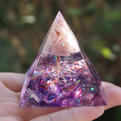 Olivenorma Tree Of Life Pink Opal With Amethyst Orgone Pyramid