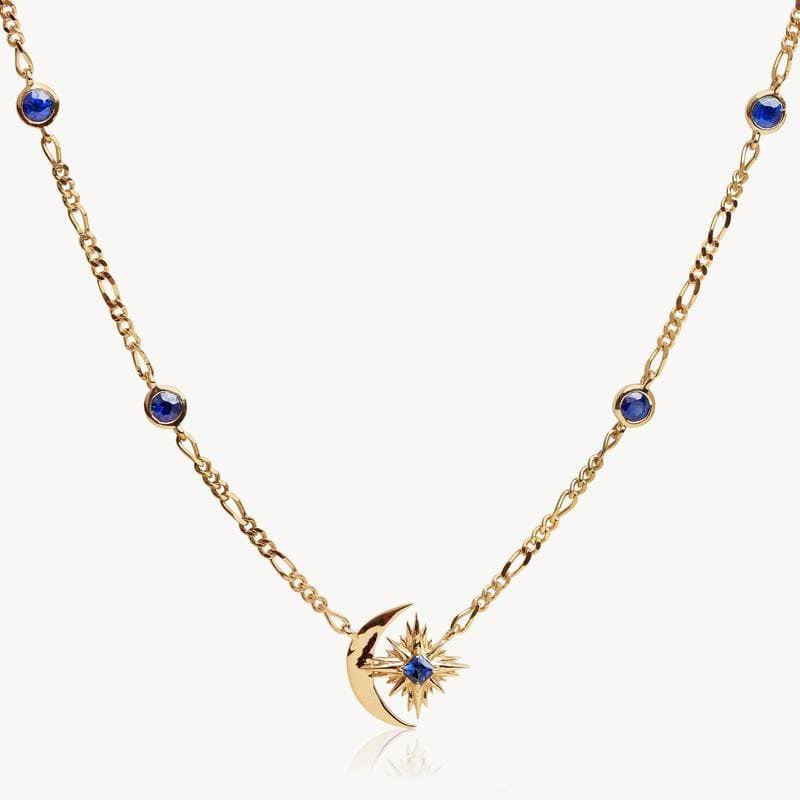 Olivenorma Sapphire Moon Star Gold-plated Copper Necklace