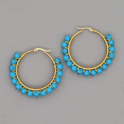 Olivenorma Boho Natural Crystal Beads Large Hoop Earrings