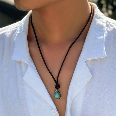 Olivenorma Ring Band Turquoise Leather Necklace - image 3